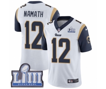 Men's Nike Los Angeles Rams #12 Joe Namath White Vapor Untouchable Limited Player Super Bowl LIII Bound NFL Jersey