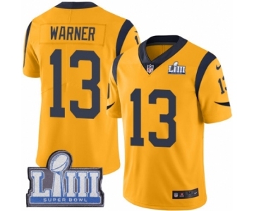 Men's Nike Los Angeles Rams #13 Kurt Warner Limited Gold Rush Vapor Untouchable Super Bowl LIII Bound NFL Jersey