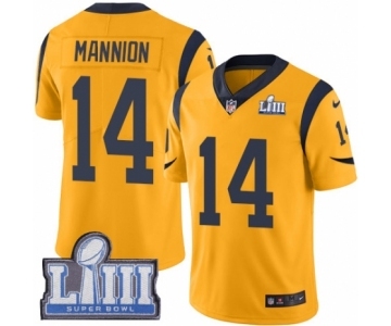 Men's Nike Los Angeles Rams #14 Sean Mannion Limited Gold Rush Vapor Untouchable Super Bowl LIII Bound NFL Jersey