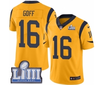 Men's Nike Los Angeles Rams #16 Jared Goff Limited Gold Rush Vapor Untouchable Super Bowl LIII Bound NFL Jersey