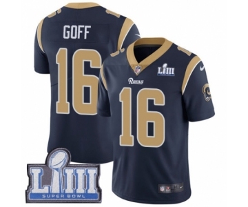 Men's Nike Los Angeles Rams #16 Jared Goff Navy Blue Team Color Vapor Untouchable Limited Player Super Bowl LIII Bound NFL Jersey