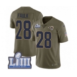 Men's Nike Los Angeles Rams #28 Marshall Faulk Limited Olive 2017 Salute to Service Super Bowl LIII Bound NFL Jersey