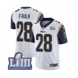 Men's Nike Los Angeles Rams #28 Marshall Faulk White Vapor Untouchable Limited Player Super Bowl LIII Bound NFL Jersey