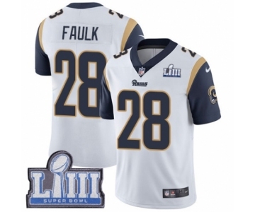 Men's Nike Los Angeles Rams #28 Marshall Faulk White Vapor Untouchable Limited Player Super Bowl LIII Bound NFL Jersey