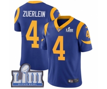 Men's Nike Los Angeles Rams #4 Greg Zuerlein Royal Blue Alternate Vapor Untouchable Limited Player Super Bowl LIII Bound NFL Jersey