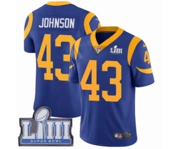 Men's Nike Los Angeles Rams #43 John Johnson Royal Blue Alternate Vapor Untouchable Limited Player Super Bowl LIII Bound NFL Jersey