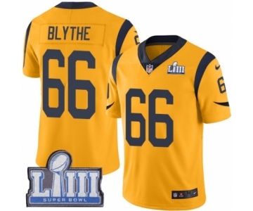 Men's Nike Los Angeles Rams #66 Austin Blythe Limited Gold Rush Vapor Untouchable Super Bowl LIII Bound NFL Jersey