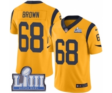 Men's Nike Los Angeles Rams #68 Jamon Brown Limited Gold Rush Vapor Untouchable Super Bowl LIII Bound NFL Jersey