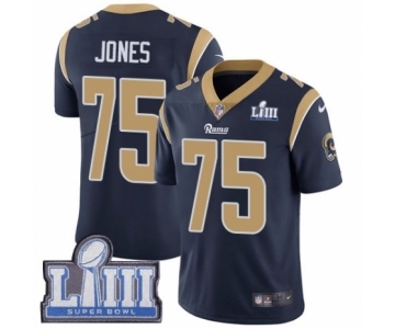 Men's Nike Los Angeles Rams #75 Deacon Jones Navy Blue Team Color Vapor Untouchable Limited Player Super Bowl LIII Bound NFL Jersey