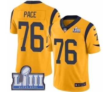 Men's Nike Los Angeles Rams #76 Orlando Pace Limited Gold Rush Vapor Untouchable Super Bowl LIII Bound NFL Jersey