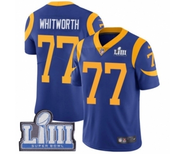 Men's Nike Los Angeles Rams #77 Andrew Whitworth Royal Blue Alternate Vapor Untouchable Limited Player Super Bowl LIII Bound NFL Jersey