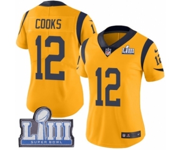 Women's Nike Los Angeles Rams #12 Brandin Cooks Limited Gold Rush Vapor Untouchable Super Bowl LIII Bound NFL Jersey