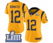 Women's Nike Los Angeles Rams #12 Joe Namath Limited Gold Rush Vapor Untouchable Super Bowl LIII Bound NFL Jersey