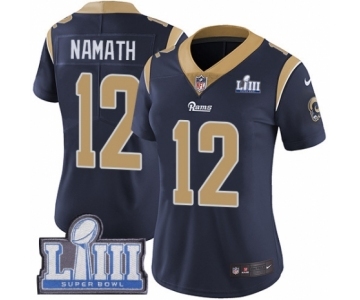 Women's Nike Los Angeles Rams #12 Joe Namath Navy Blue Team Color Vapor Untouchable Limited Player Super Bowl LIII Bound NFL Jersey