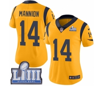 Women's Nike Los Angeles Rams #14 Sean Mannion Limited Gold Rush Vapor Untouchable Super Bowl LIII Bound NFL Jersey