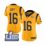 Women's Nike Los Angeles Rams #16 Jared Goff Limited Gold Rush Vapor Untouchable Super Bowl LIII Bound NFL Jersey