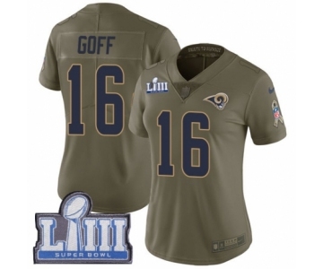 Women's Nike Los Angeles Rams #16 Jared Goff Limited Olive 2017 Salute to Service Super Bowl LIII Bound NFL Jersey