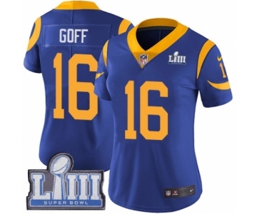 Women's Nike Los Angeles Rams #16 Jared Goff Royal Blue Alternate Vapor Untouchable Limited Player Super Bowl LIII Bound NFL Jersey