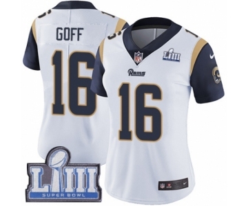 Women's Nike Los Angeles Rams #16 Jared Goff White Vapor Untouchable Limited Player Super Bowl LIII Bound NFL Jersey