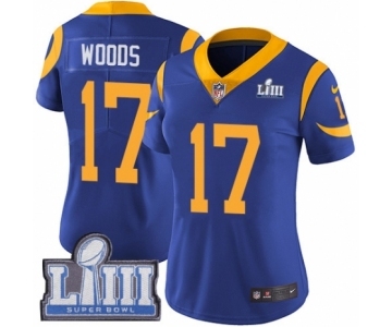 Women's Nike Los Angeles Rams #17 Robert Woods Royal Blue Alternate Vapor Untouchable Limited Player Super Bowl LIII Bound NFL Jersey