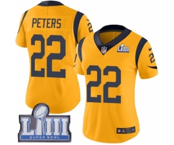 Women's Nike Los Angeles Rams #22 Marcus Peters Limited Gold Rush Vapor Untouchable Super Bowl LIII Bound NFL Jersey