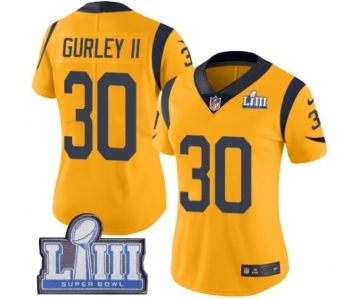 Women's Nike Los Angeles Rams #30 Todd Gurley Limited Gold Rush Vapor Untouchable Super Bowl LIII Bound NFL Jersey