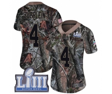 Women's Nike Los Angeles Rams #4 Greg Zuerlein Camo Rush Realtree Limited Super Bowl LIII Bound NFL Jersey