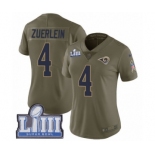 Women's Nike Los Angeles Rams #4 Greg Zuerlein Limited Olive 2017 Salute to Service Super Bowl LIII Bound NFL Jersey