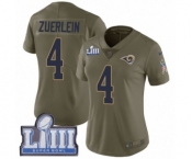 Women's Nike Los Angeles Rams #4 Greg Zuerlein Limited Olive 2017 Salute to Service Super Bowl LIII Bound NFL Jersey