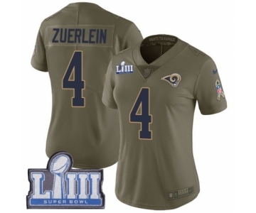 Women's Nike Los Angeles Rams #4 Greg Zuerlein Limited Olive 2017 Salute to Service Super Bowl LIII Bound NFL Jersey