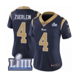 Women's Nike Los Angeles Rams #4 Greg Zuerlein Navy Blue Team Color Vapor Untouchable Limited Player Super Bowl LIII Bound NFL Jersey