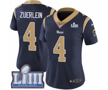 Women's Nike Los Angeles Rams #4 Greg Zuerlein Navy Blue Team Color Vapor Untouchable Limited Player Super Bowl LIII Bound NFL Jersey