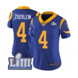 Women's Nike Los Angeles Rams #4 Greg Zuerlein Royal Blue Alternate Vapor Untouchable Limited Player Super Bowl LIII Bound NFL Jersey