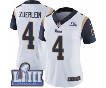 Women's Nike Los Angeles Rams #4 Greg Zuerlein White Vapor Untouchable Limited Player Super Bowl LIII Bound NFL Jersey