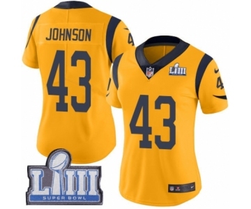 Women's Nike Los Angeles Rams #43 John Johnson Limited Gold Rush Vapor Untouchable Super Bowl LIII Bound NFL Jersey