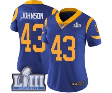 Women's Nike Los Angeles Rams #43 John Johnson Royal Blue Alternate Vapor Untouchable Limited Player Super Bowl LIII Bound NFL Jersey