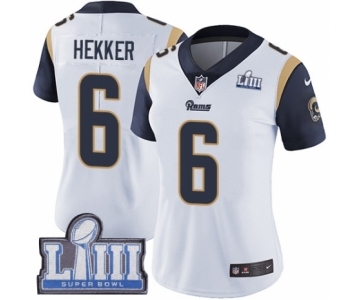 Women's Nike Los Angeles Rams #6 Johnny Hekker White Vapor Untouchable Limited Player Super Bowl LIII Bound NFL Jersey