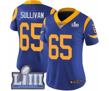 Women's Nike Los Angeles Rams #65 John Sullivan Royal Blue Alternate Vapor Untouchable Limited Player Super Bowl LIII Bound NFL Jersey