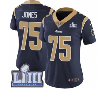 Women's Nike Los Angeles Rams #75 Deacon Jones Navy Blue Team Color Vapor Untouchable Limited Player Super Bowl LIII Bound NFL Jersey