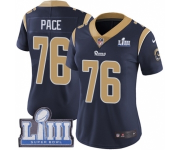 Women's Nike Los Angeles Rams #76 Orlando Pace Navy Blue Team Color Vapor Untouchable Limited Player Super Bowl LIII Bound NFL Jersey