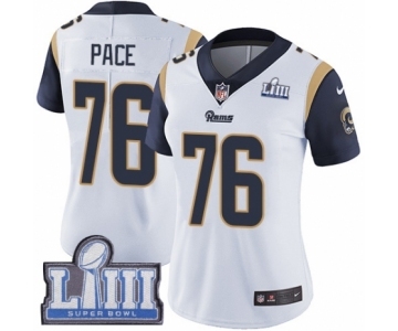 Women's Nike Los Angeles Rams #76 Orlando Pace White Vapor Untouchable Limited Player Super Bowl LIII Bound NFL Jersey