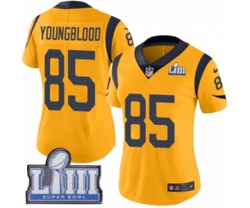 Women's Nike Los Angeles Rams #85 Jack Youngblood Limited Gold Rush Vapor Untouchable Super Bowl LIII Bound NFL Jersey