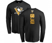 NHL Adidas Pittsburgh Penguins #68 Jaromir Jagr Black Backer Long Sleeve T-Shirt