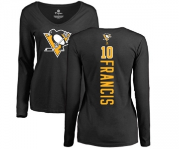 NHL Women Adidas Pittsburgh Penguins #10 Ron Francis Black Backer Long Sleeve T-Shirt