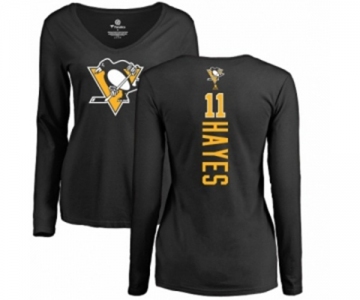 NHL Women Adidas Pittsburgh Penguins #11 Jimmy Hayes Black Backer Long Sleeve T-Shirt