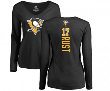 NHL Women Adidas Pittsburgh Penguins #17 Bryan Rust Black Backer Long Sleeve T-Shirt