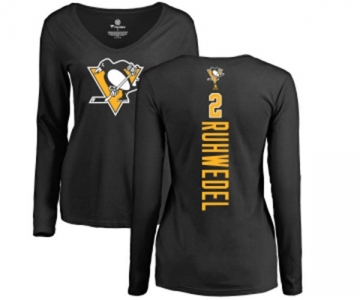 NHL Women Adidas Pittsburgh Penguins #2 Chad Ruhwedel Black Backer Long Sleeve T-Shirt