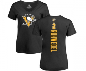 NHL Women Adidas Pittsburgh Penguins #2 Chad Ruhwedel Black Backer T-Shirt