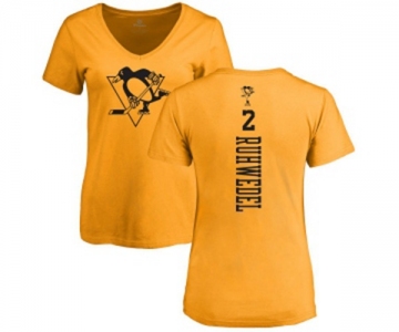 NHL Women Adidas Pittsburgh Penguins #2 Chad Ruhwedel Gold One Color Backer T-Shirt