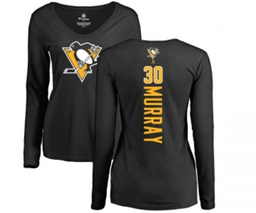 NHL Women Adidas Pittsburgh Penguins #30 Matt Murray Black Backer Long Sleeve T-Shirt